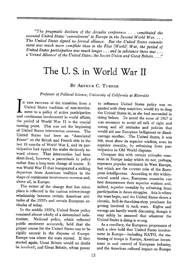 First page of The U. S. in World War II