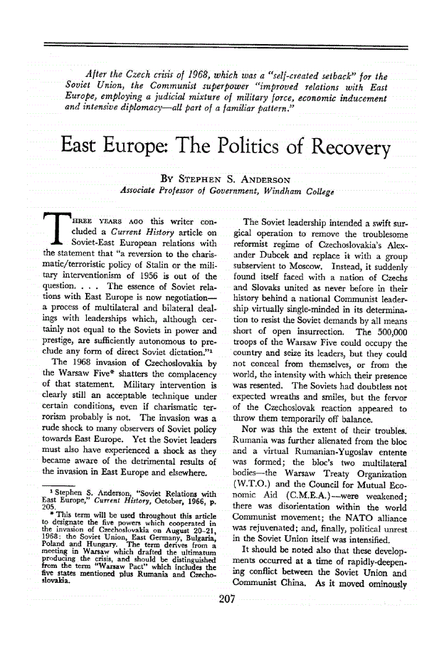 First page of East Europe: The Politics of Recovery