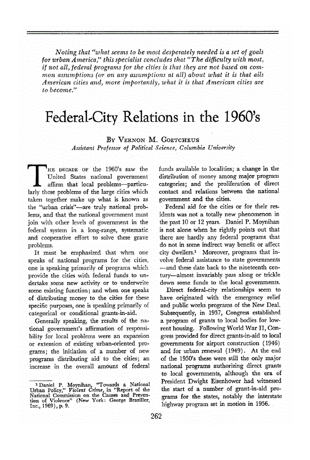 First page of Federal-City Relations in the 1960’s