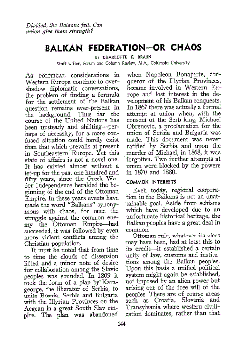 First page of Balkan Federation—or Chaos