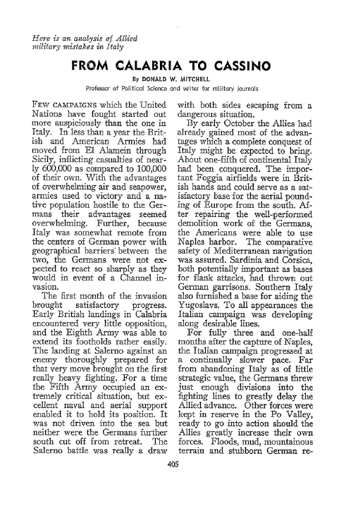 First page of From Calabria to Cassino