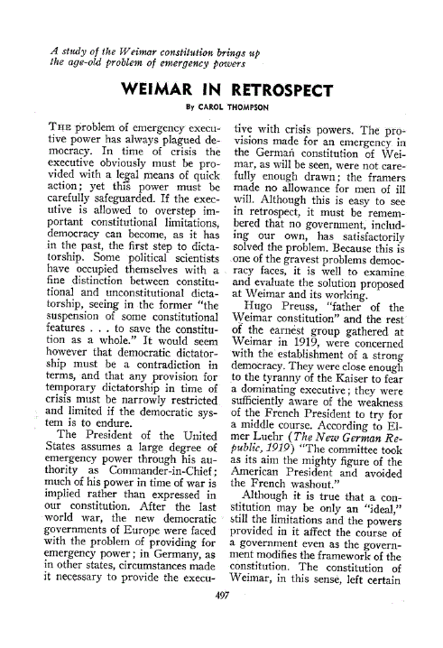 First page of Weimar in Retrospect