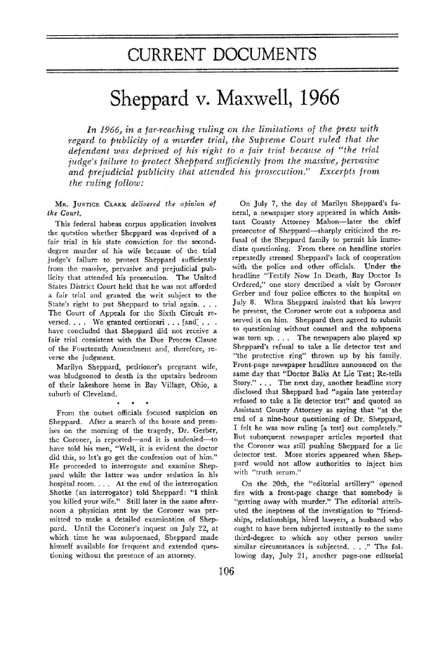 First page of Sheppard v. Maxwell, 1966