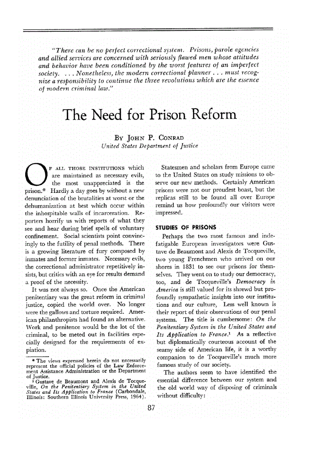 First page of The Need for Prison Reform
