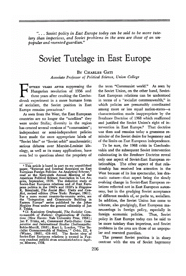 First page of Soviet Tutelage in East Europe