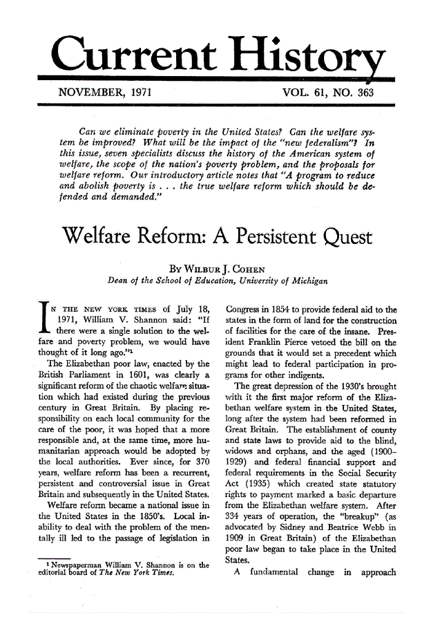 First page of Welfare Reform<subtitle>A Persistent Quest</subtitle>