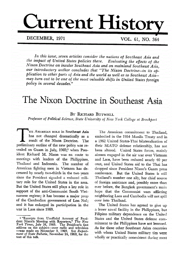 First page of The Nixon Doctrine in Southeast Asia