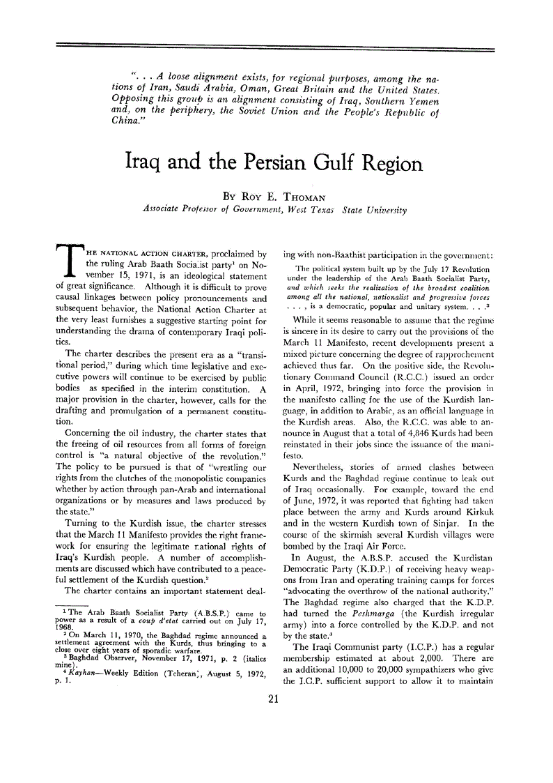 First page of Iraq and the Persian Gulf Region
