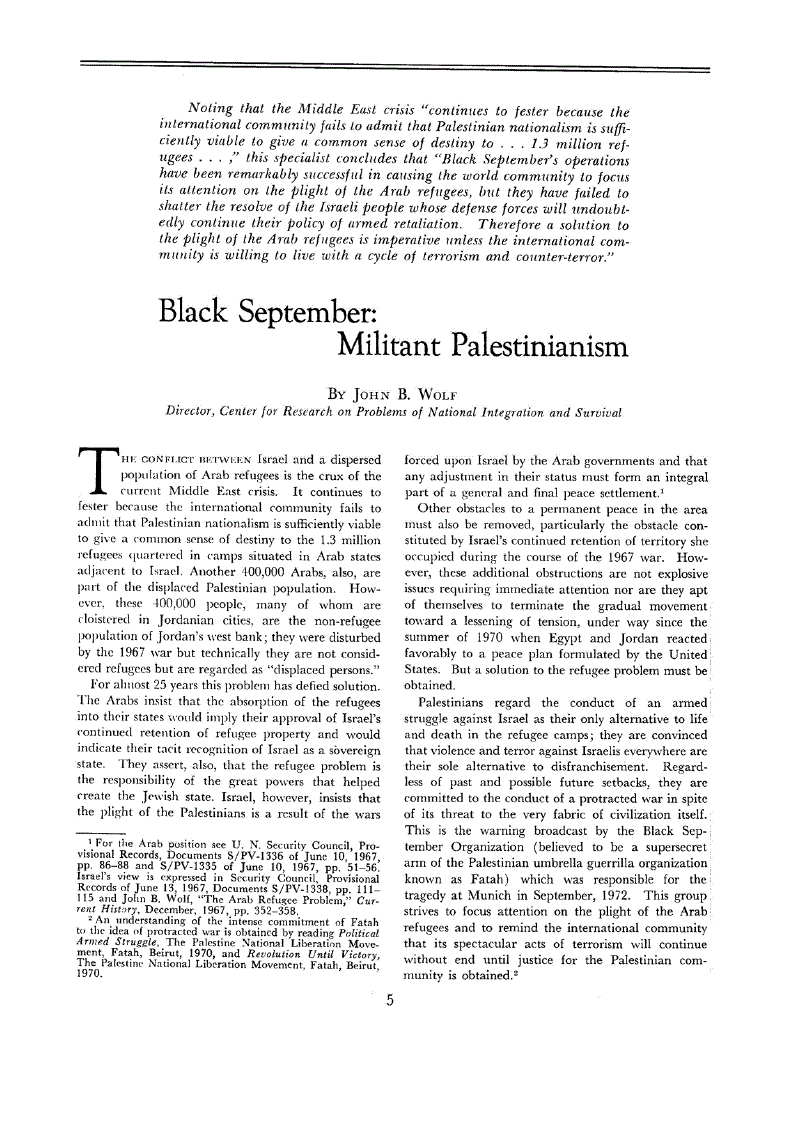 First page of Black September<subtitle>Militant Palestinianism</subtitle>