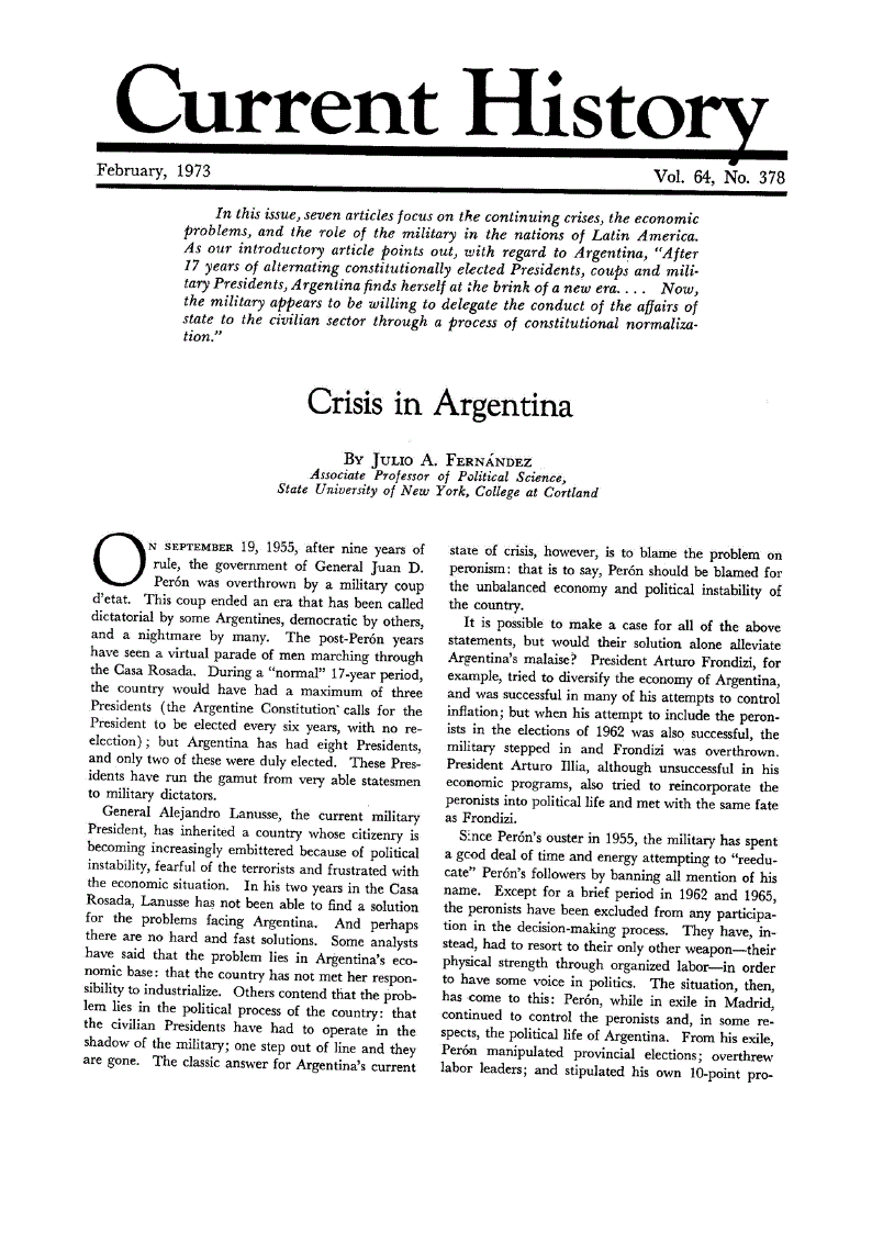 First page of Crisis in Argentina