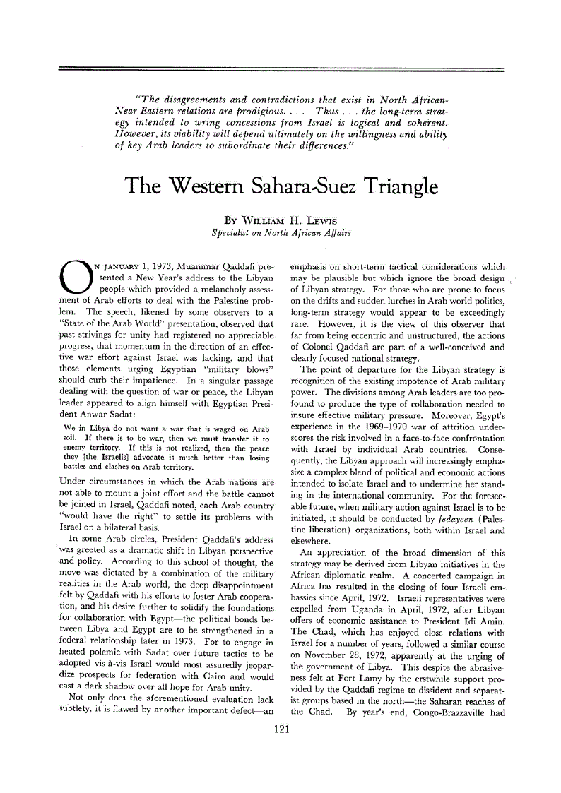 First page of The Western Sahara-Suez Triangle