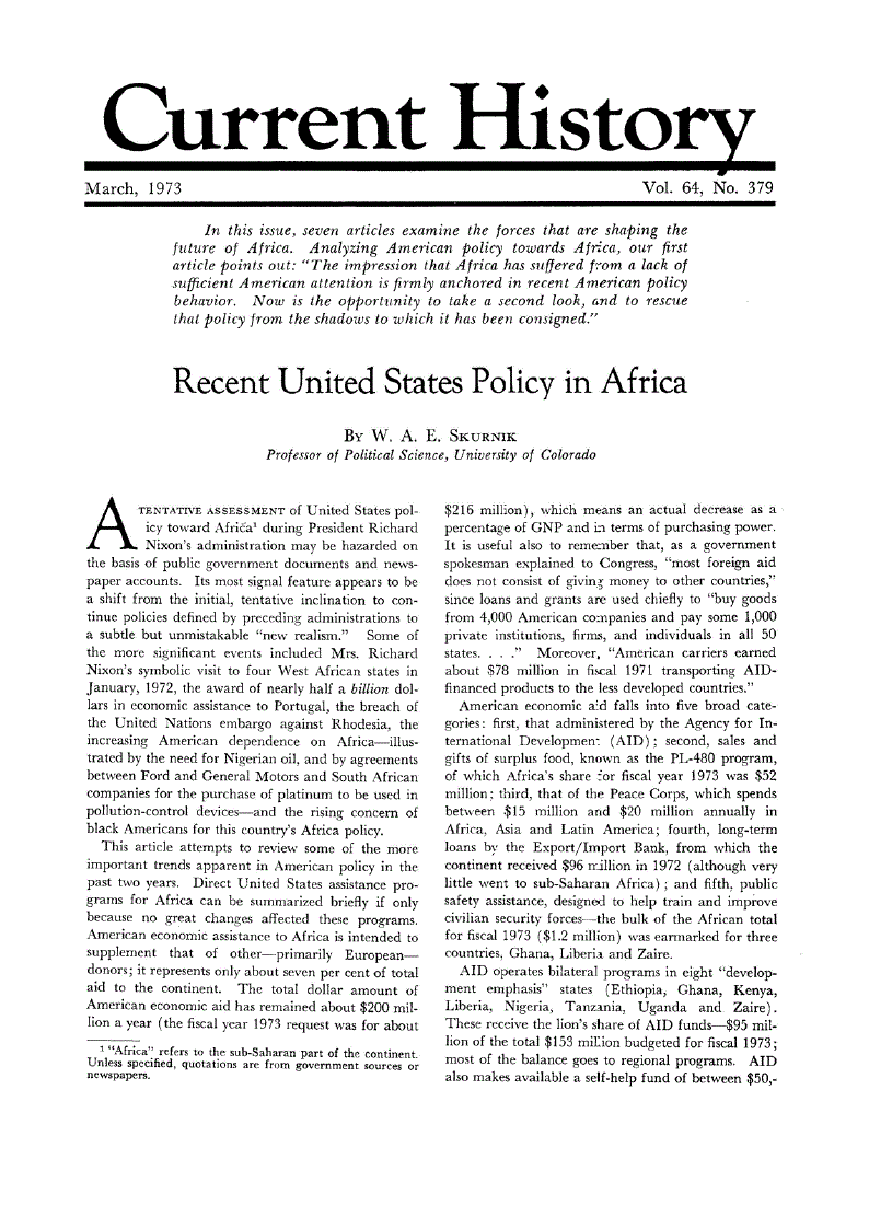 First page of Recent United States Policy in Africa