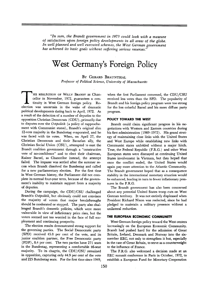 First page of West Germany’s Foreign Policy