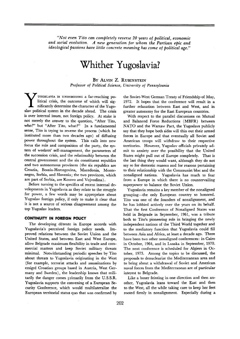 First page of Whither Yugoslavia?