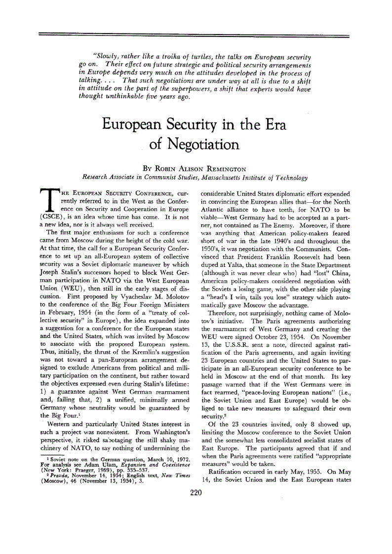 First page of European Security in the Era of Negotiation