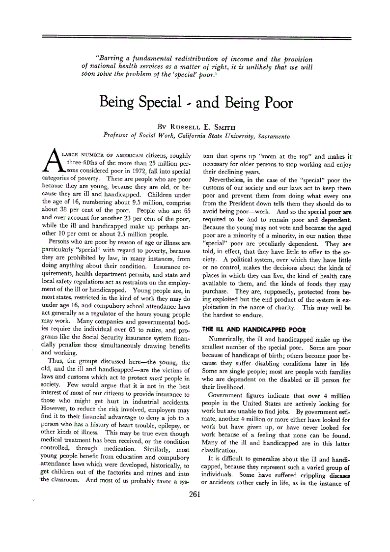 First page of Being Special - and Being Poor