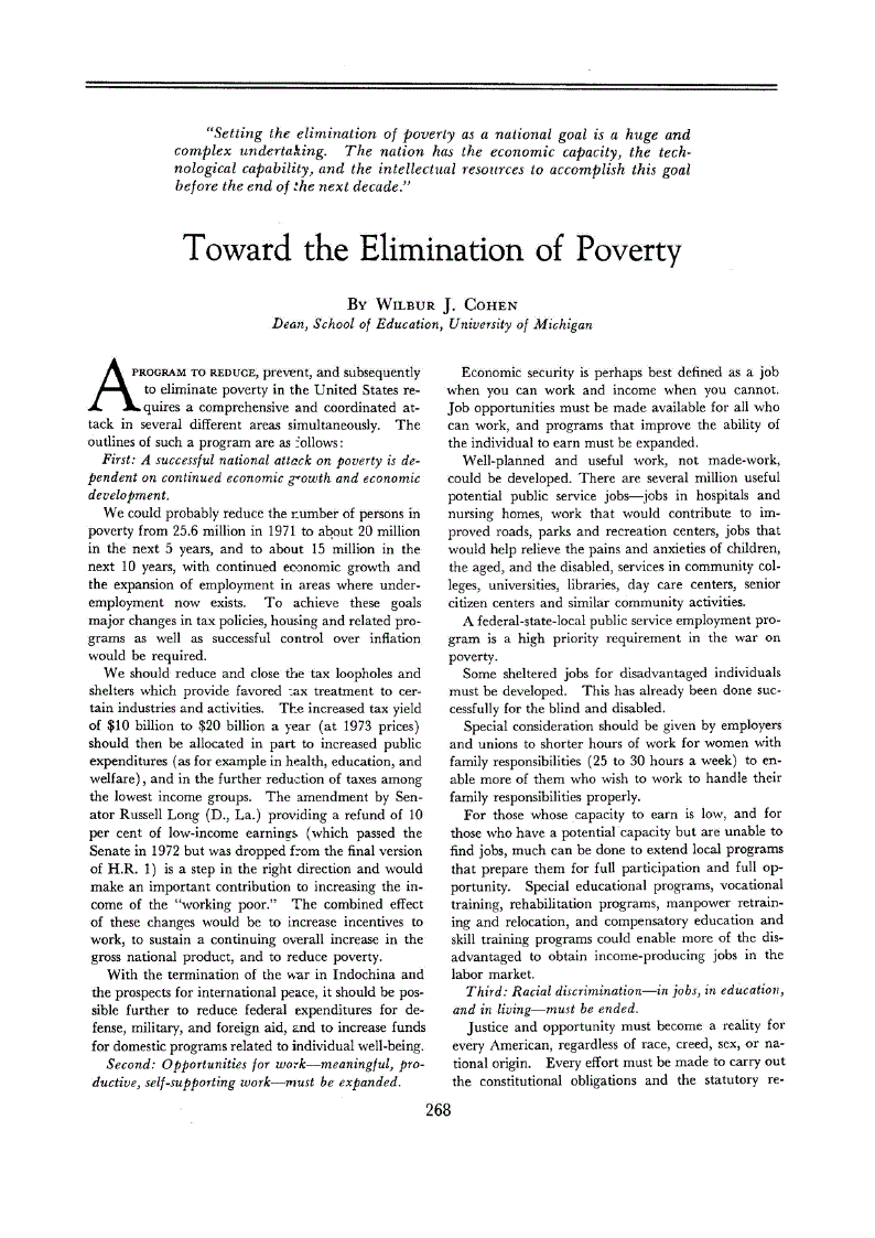 First page of Toward the Elimination of Poverty