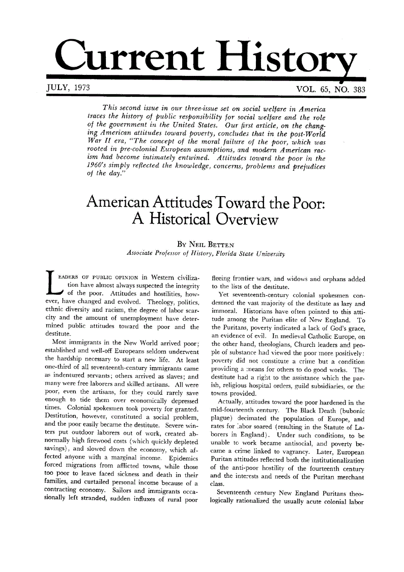 First page of American Attitudes Toward the Poor<subtitle>A Historical Overview</subtitle>