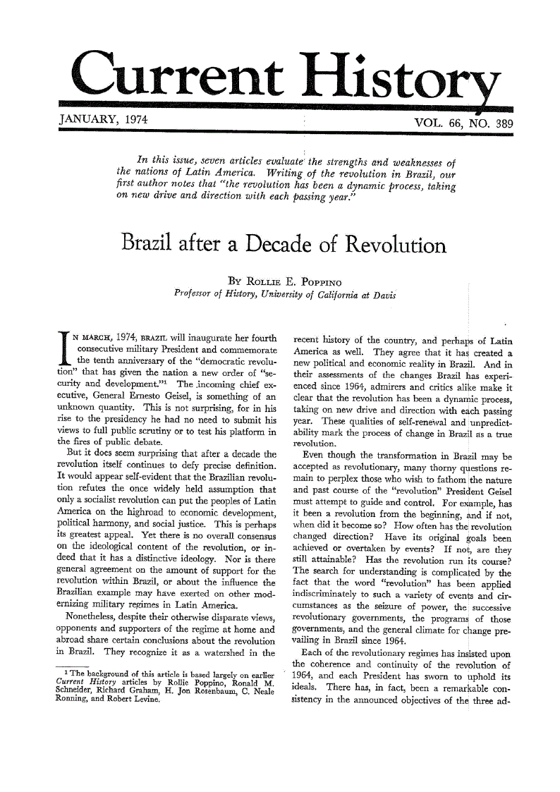 First page of Brazil after a Decade of Revolution