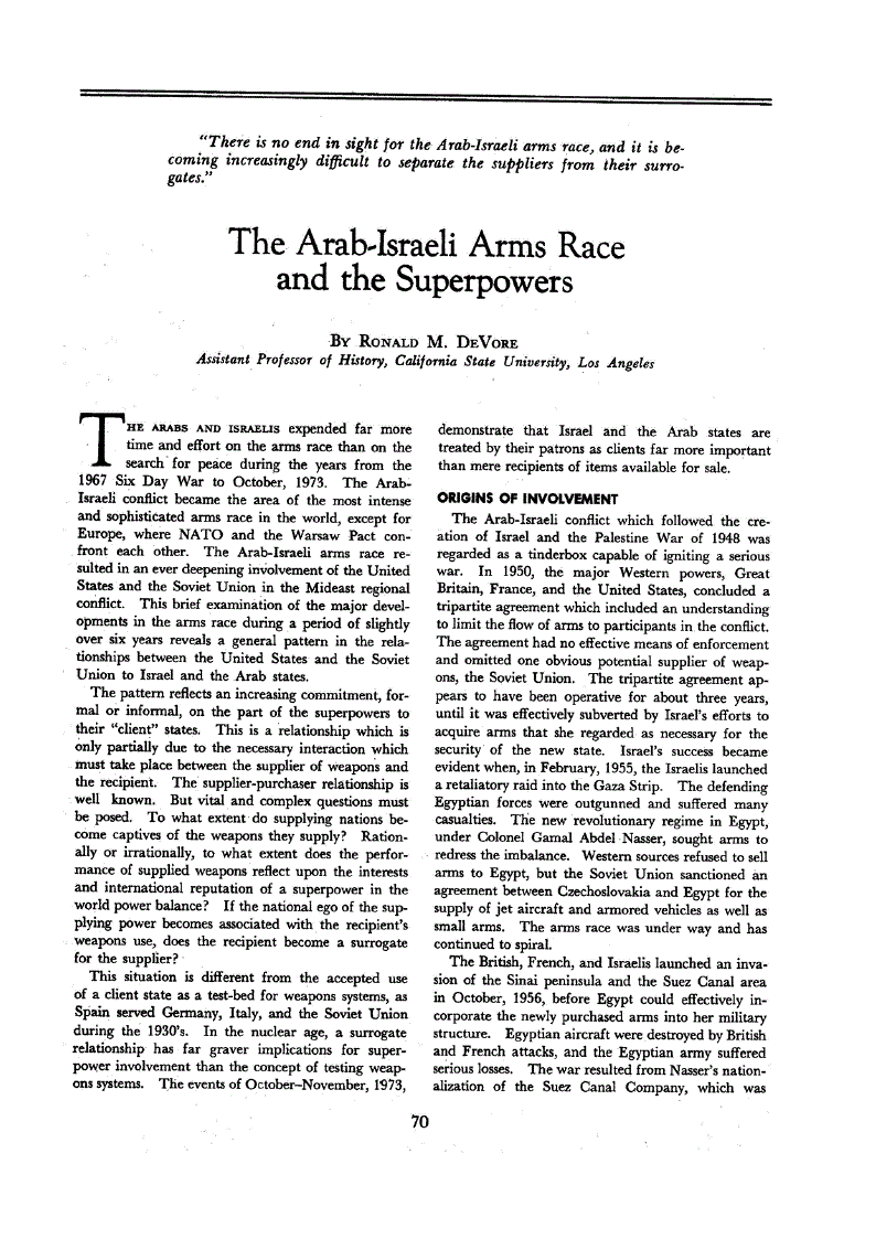 First page of The Arab-Israeli Arms Race and the Superpowers