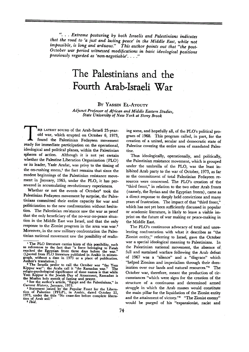 First page of The Palestinians and the Fourth Arab-Israeli War