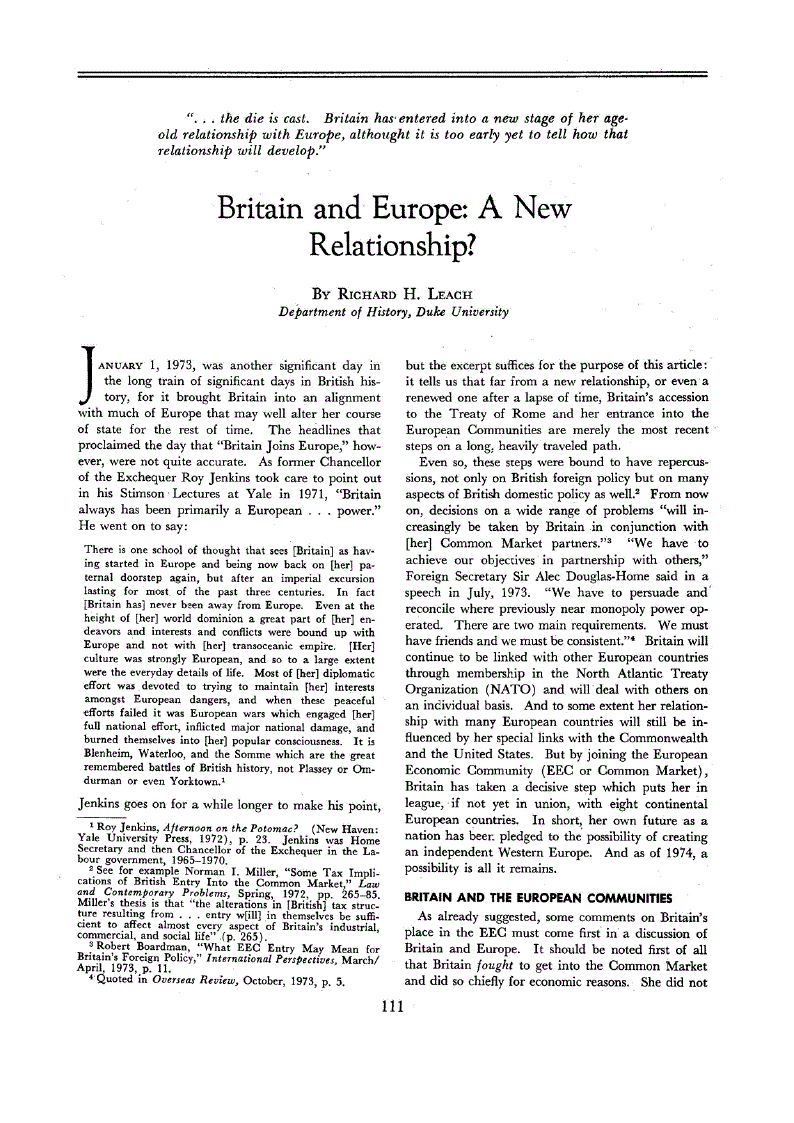 First page of Britain and Europe<subtitle>A New Relationship</subtitle>