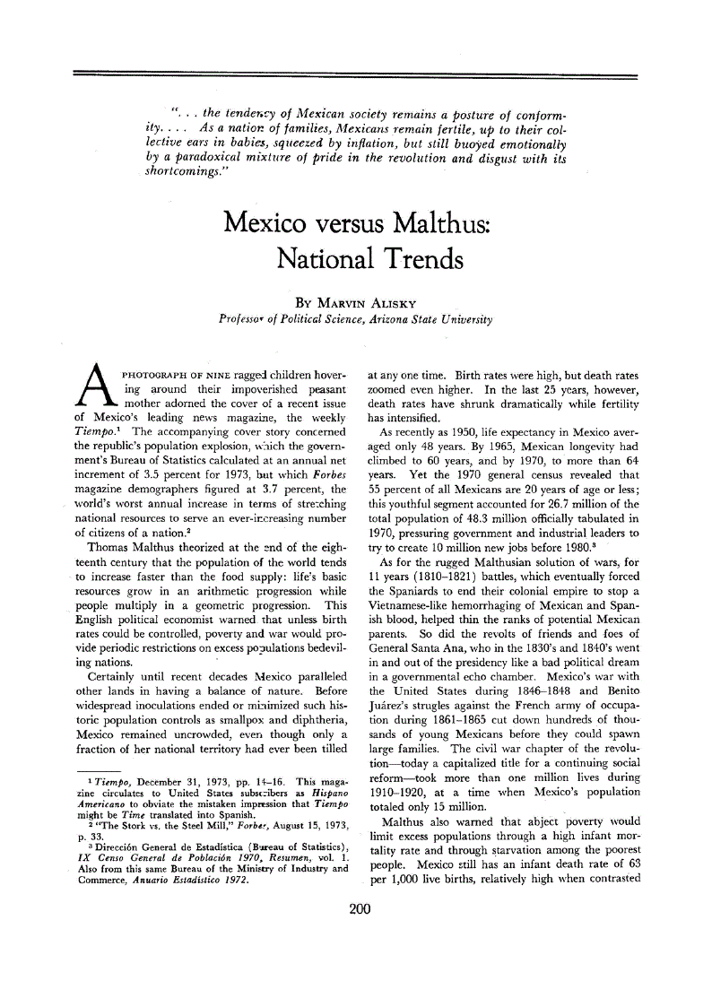 First page of Mexico versus Malthus<subtitle>National Trends</subtitle>