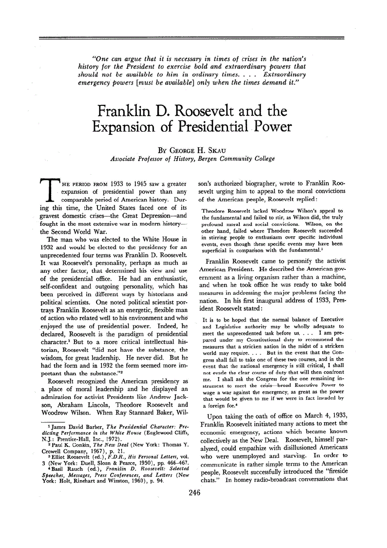 First page of Franklin D. Roosevelt and the Expansion of Presidential Power