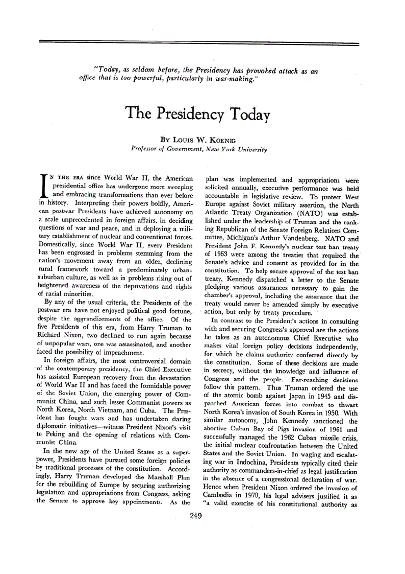 First page of The Presidency Today