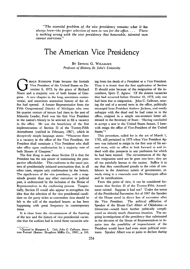 First page of The American Vice Presidency