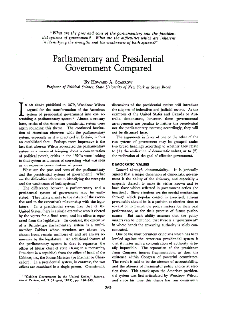 First page of Parliamentary and Presidential Government Compared