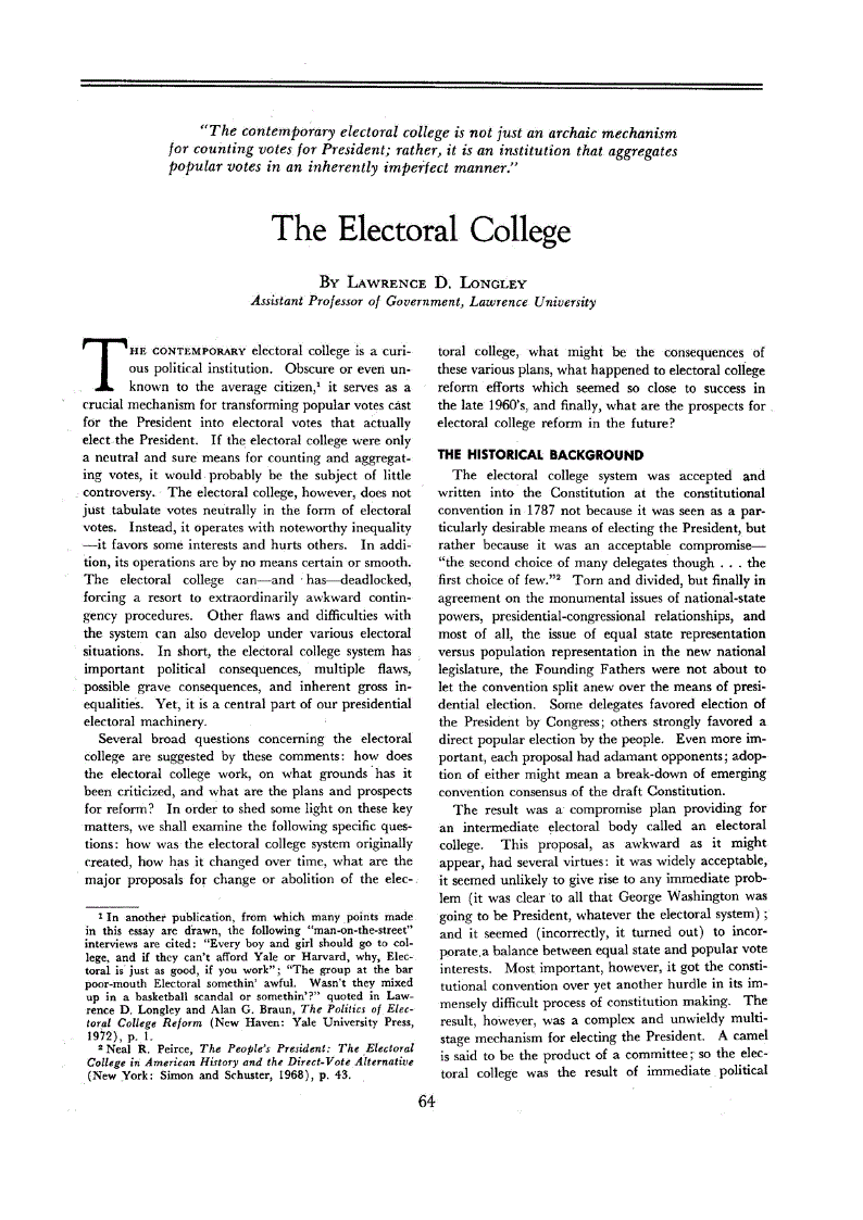 First page of The Electoral College