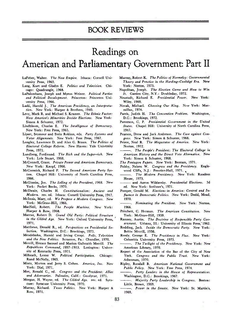 First page of Readings on American and Parliamentary Government<subtitle>Part II</subtitle>