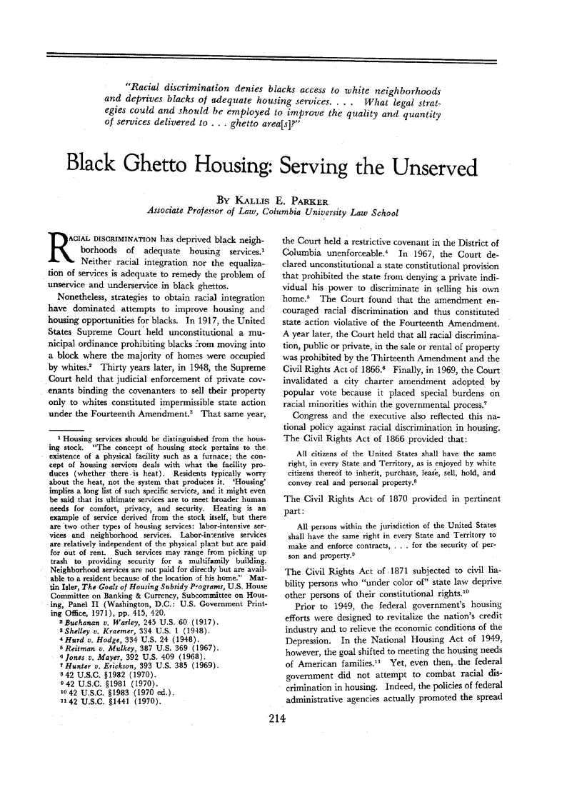 First page of Black Ghetto Housing<subtitle>Serving the Unserved</subtitle>