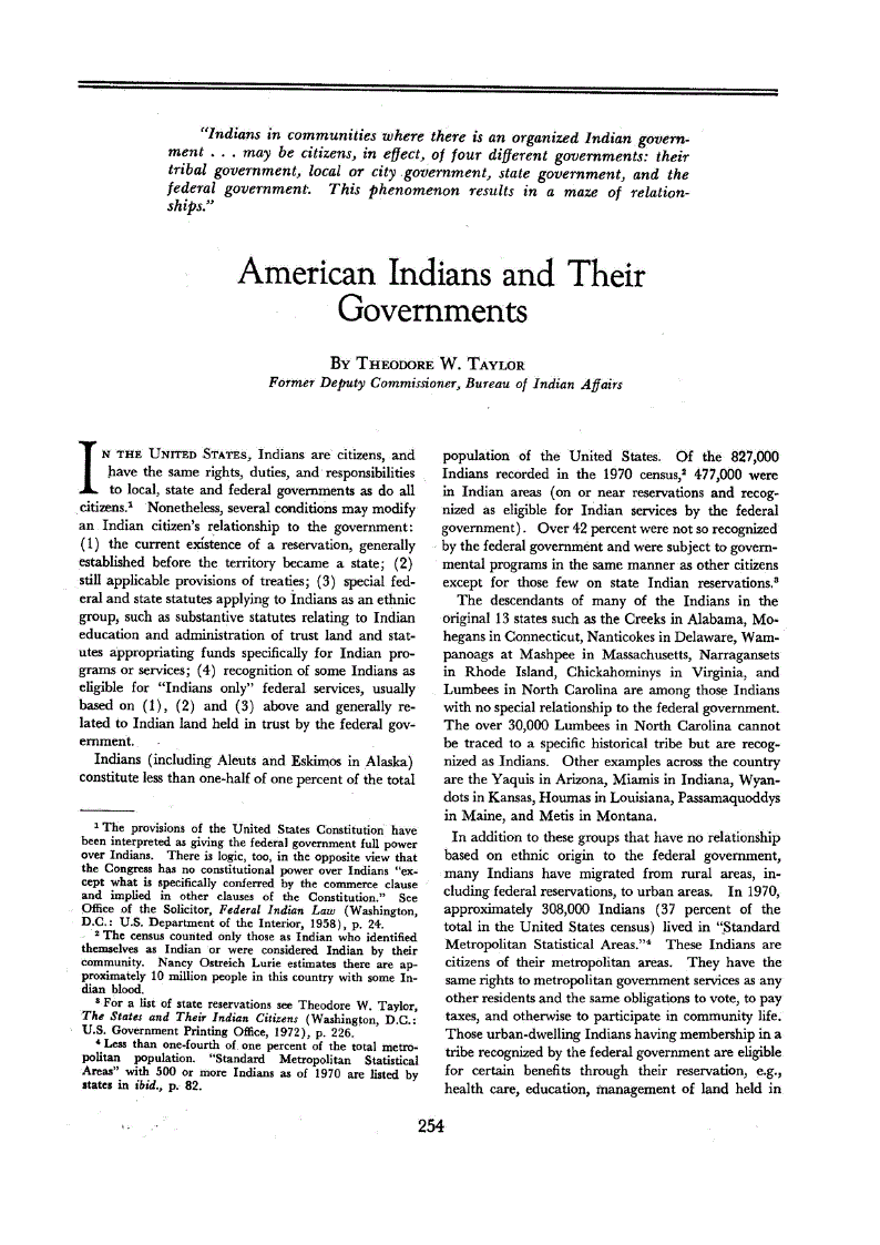 First page of American Indians and Their Governments