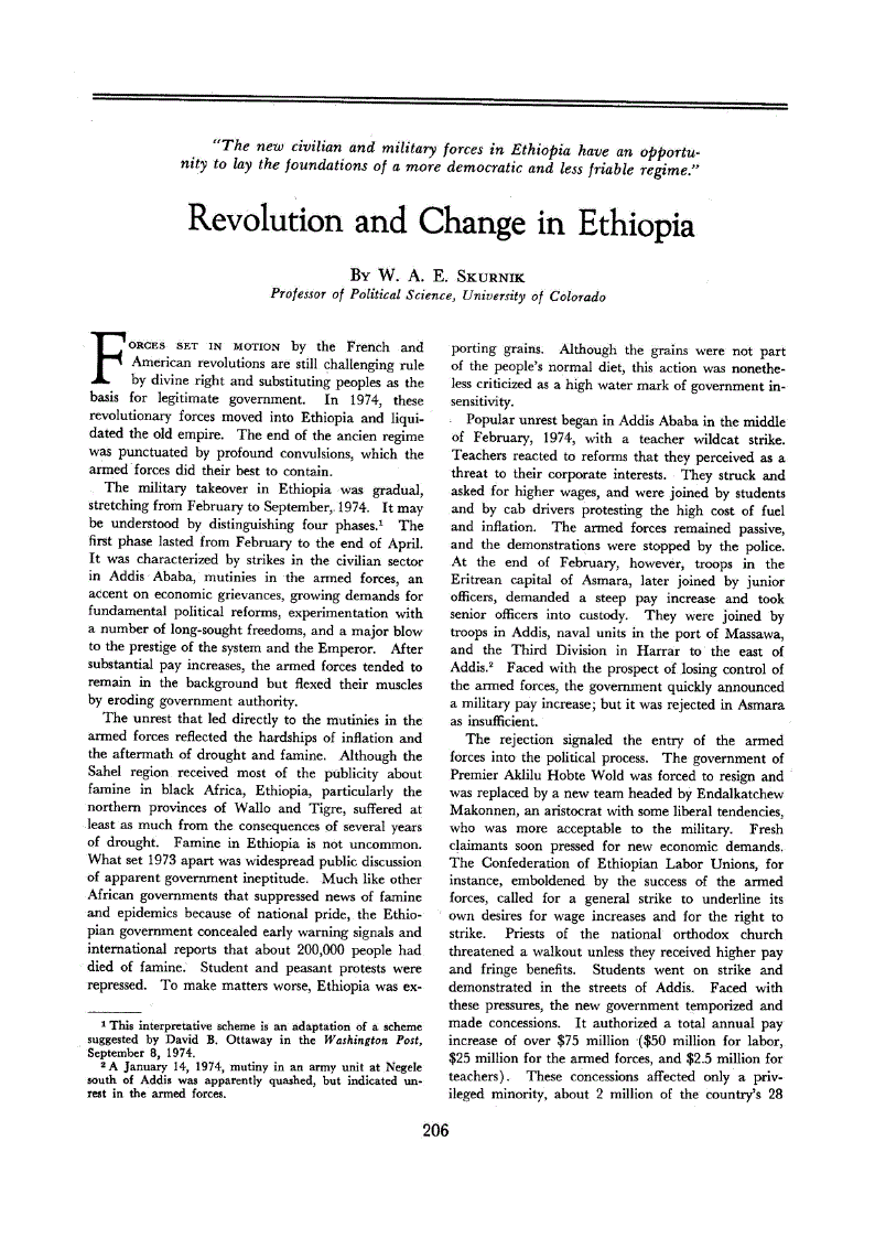 First page of Revolution and Change in Ethiopia