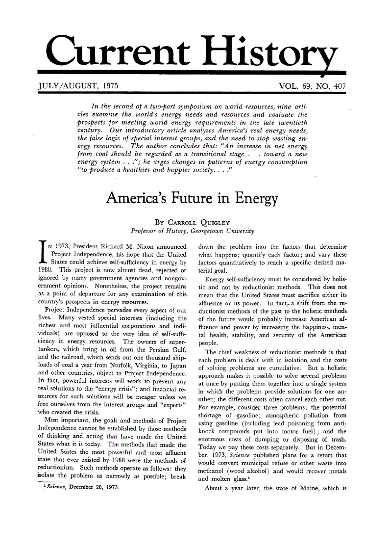 First page of America’s Future in Energy
