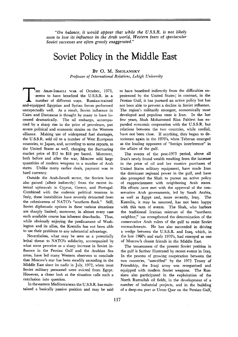 First page of Soviet Policy in the Middle East