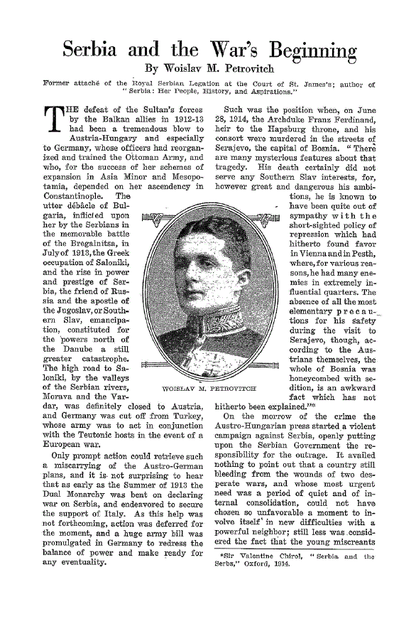 First page of Serbia and the War’s Beginning
