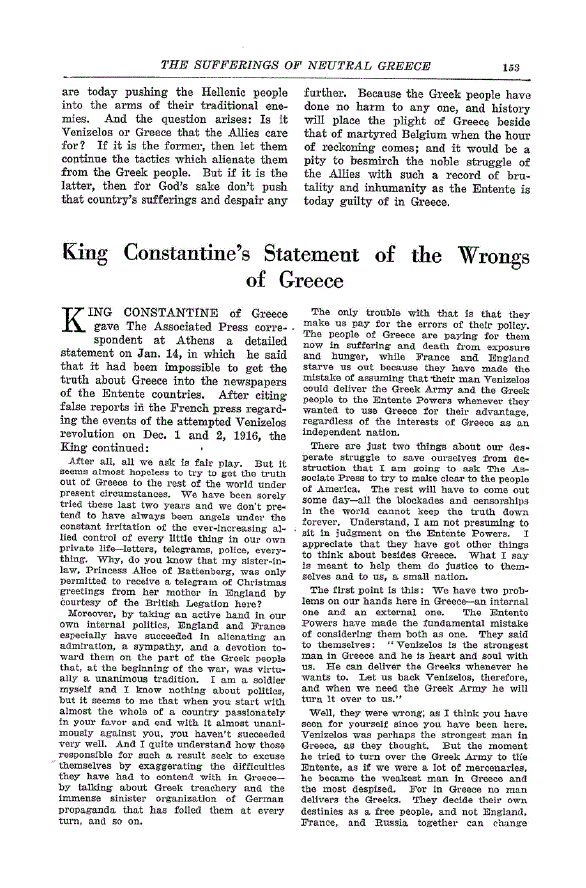 First page of King Constantine’s Statement of the Wrongs of Greece