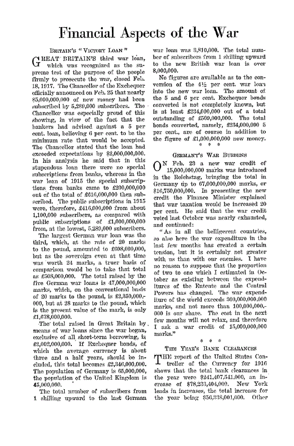 First page of Financial Aspects of the War
