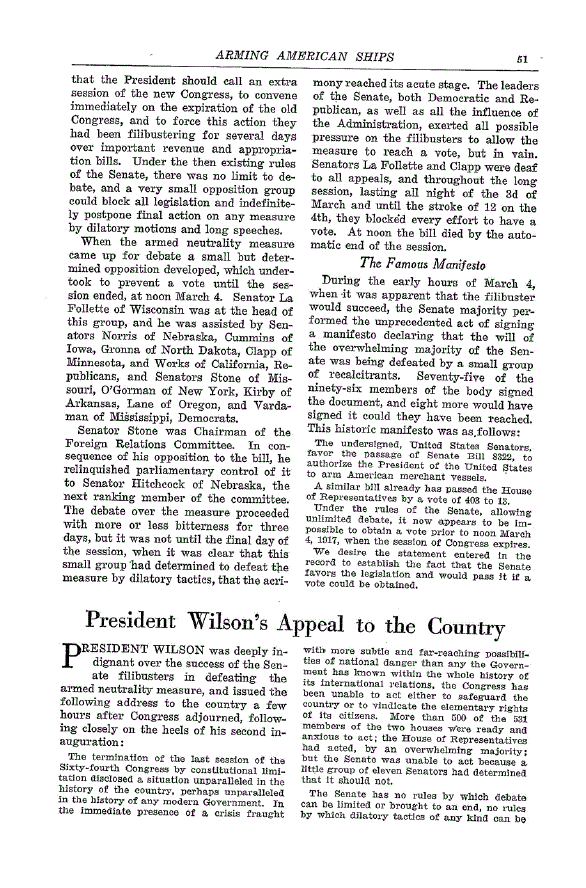 First page of President Wilson’s Appeal to the Country