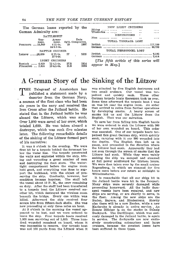 First page of A German Story of the Sinking of the Lützow