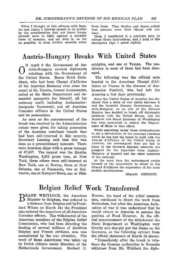 First page of Austria-Hungary Breaks with United States