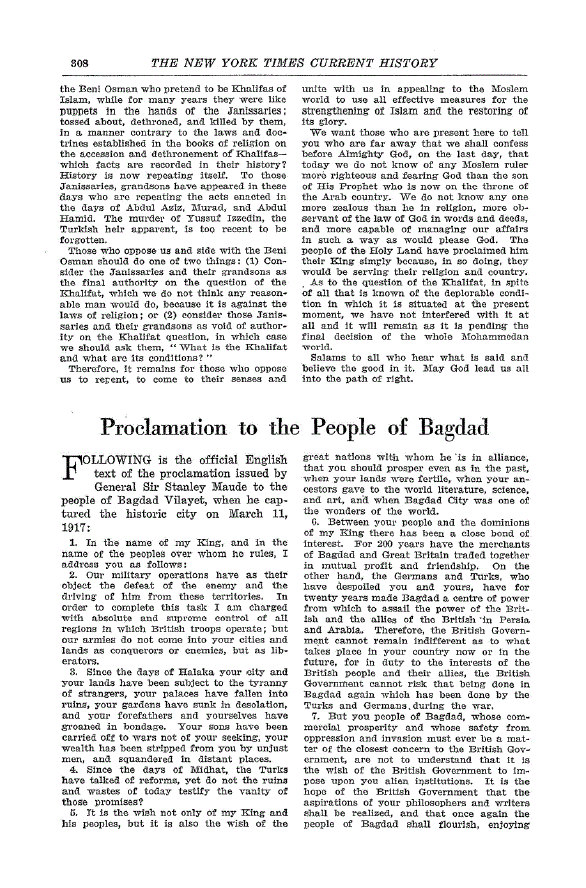 First page of Proclamation to the People of Bagdad