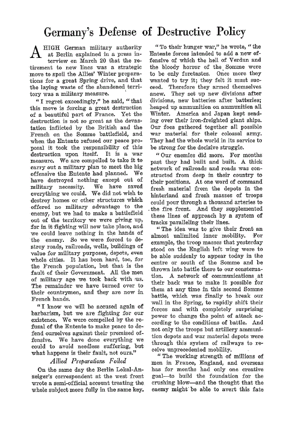 First page of Germany’s Defense of Destructive Policy