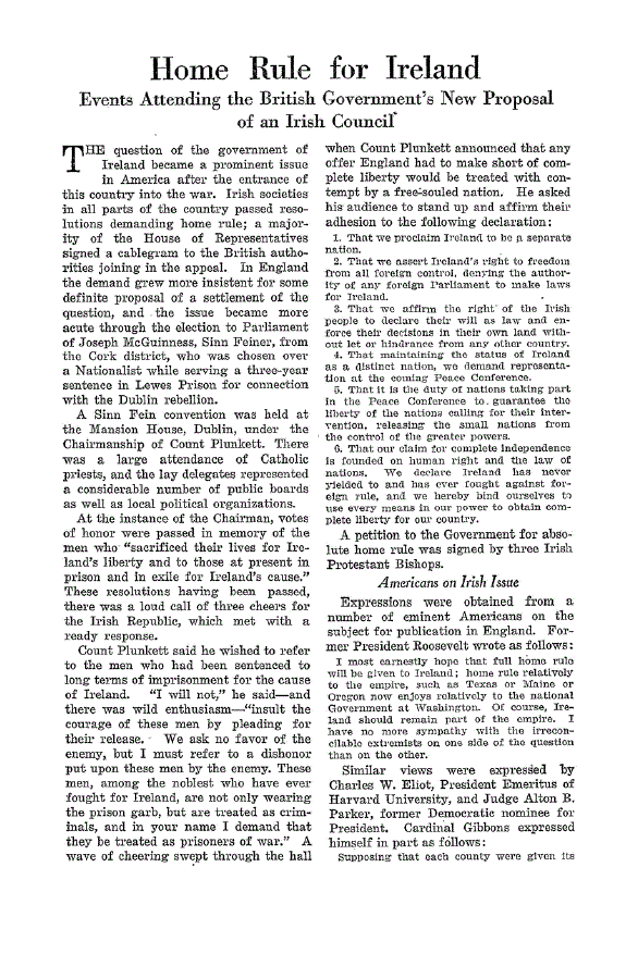First page of Home Rule for Ireland<subtitle>Events Attending the British Government’s New Proposal of an Irish Council</subtitle>