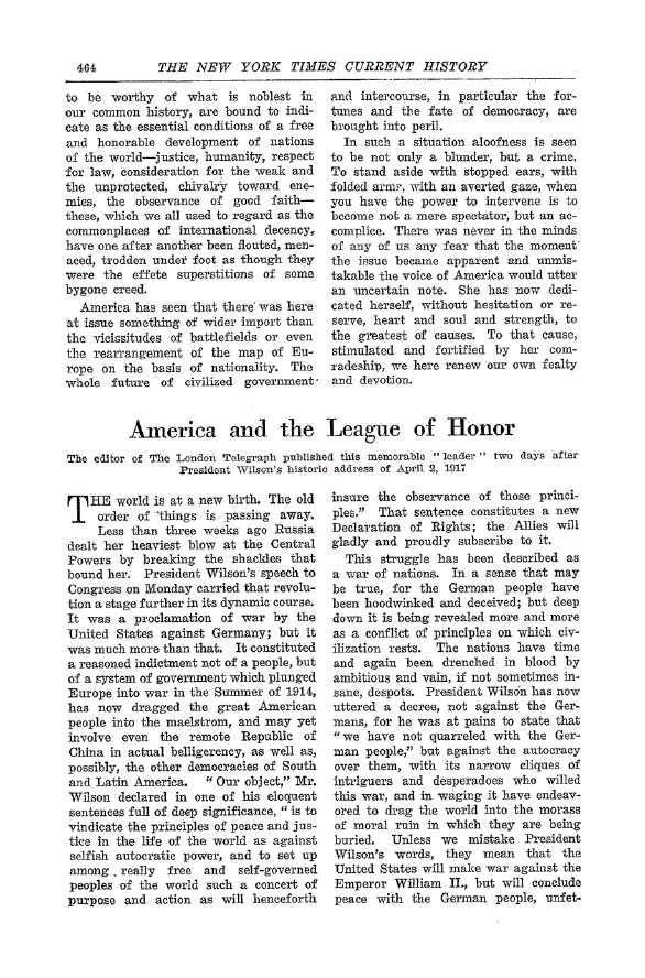 First page of America and the League of Honor