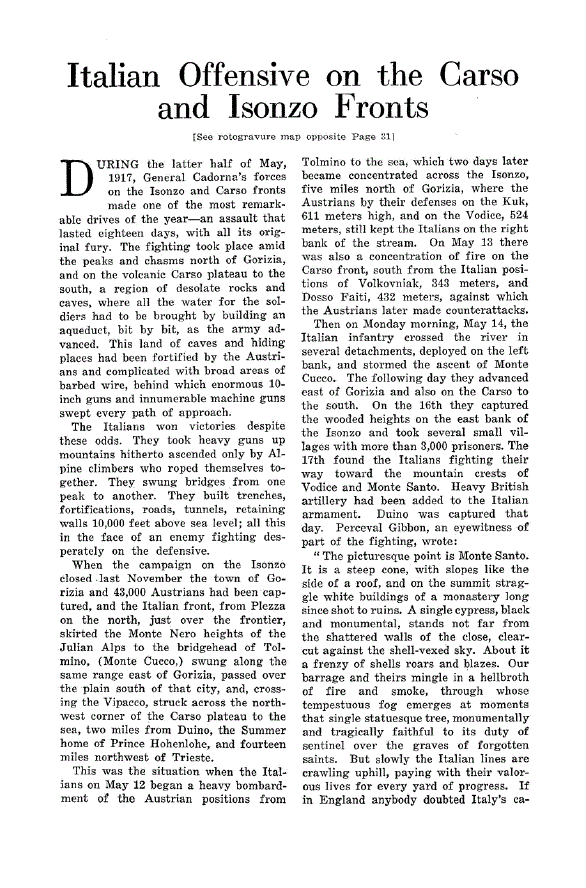 First page of Italian Offensive on the Carso and Isonzo Fronts