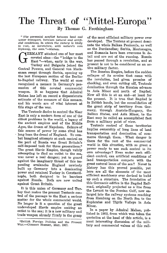 First page of The Threat of “Mittel-Europa”